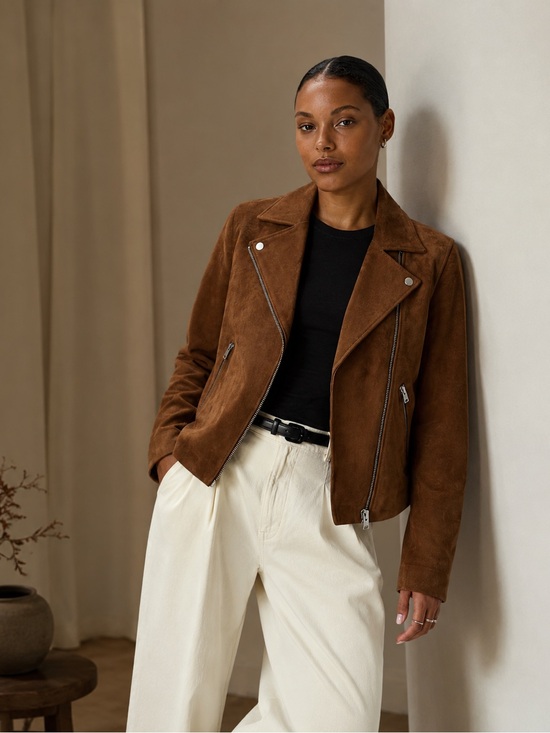 Quince Jackets & Blazers - Quince 100% Suede Biker Jacket Size Small Chestnut Brown New